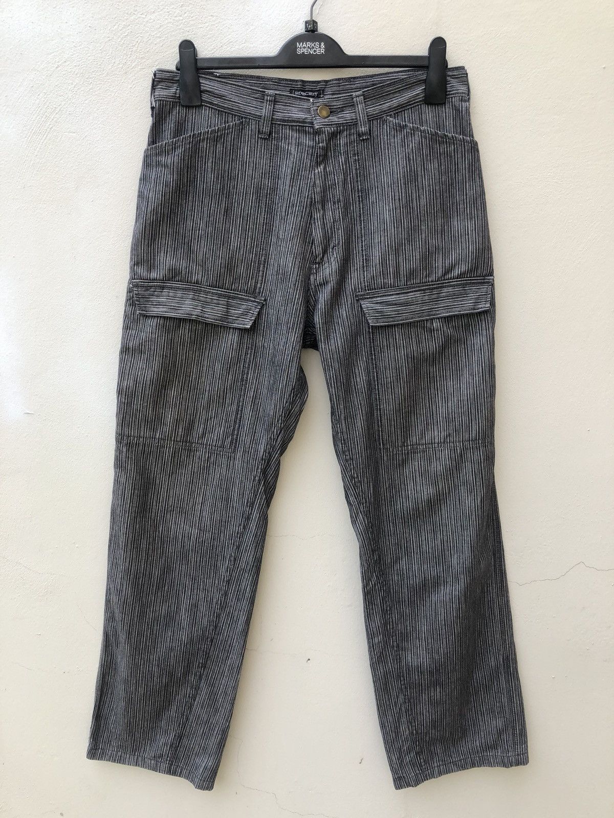 image of Subciety Front Pocket Striped Cargo Trouser Pant in Grey, Men's (Size 32)