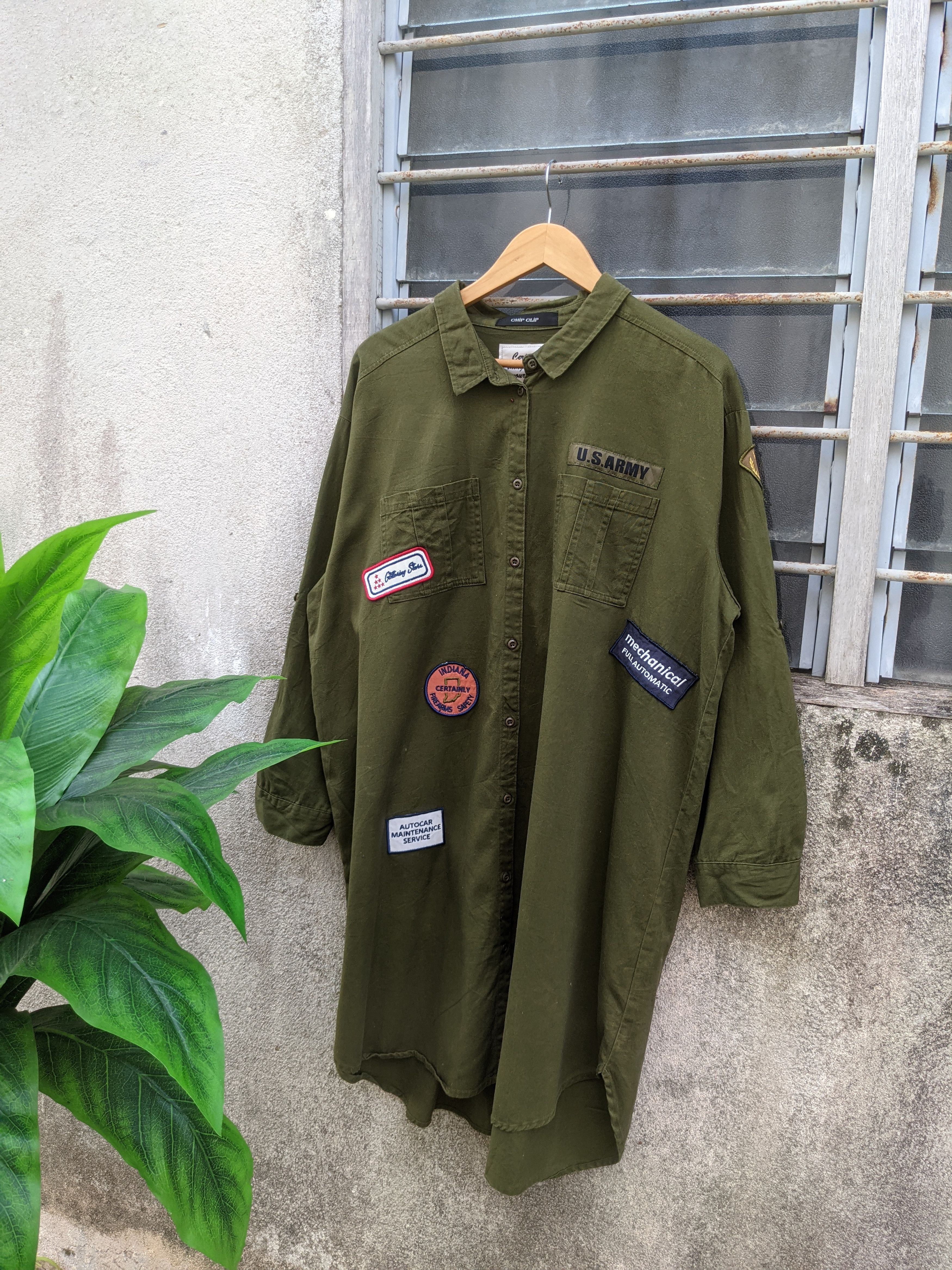 Chip Clip army green military style long sleeve shirts
