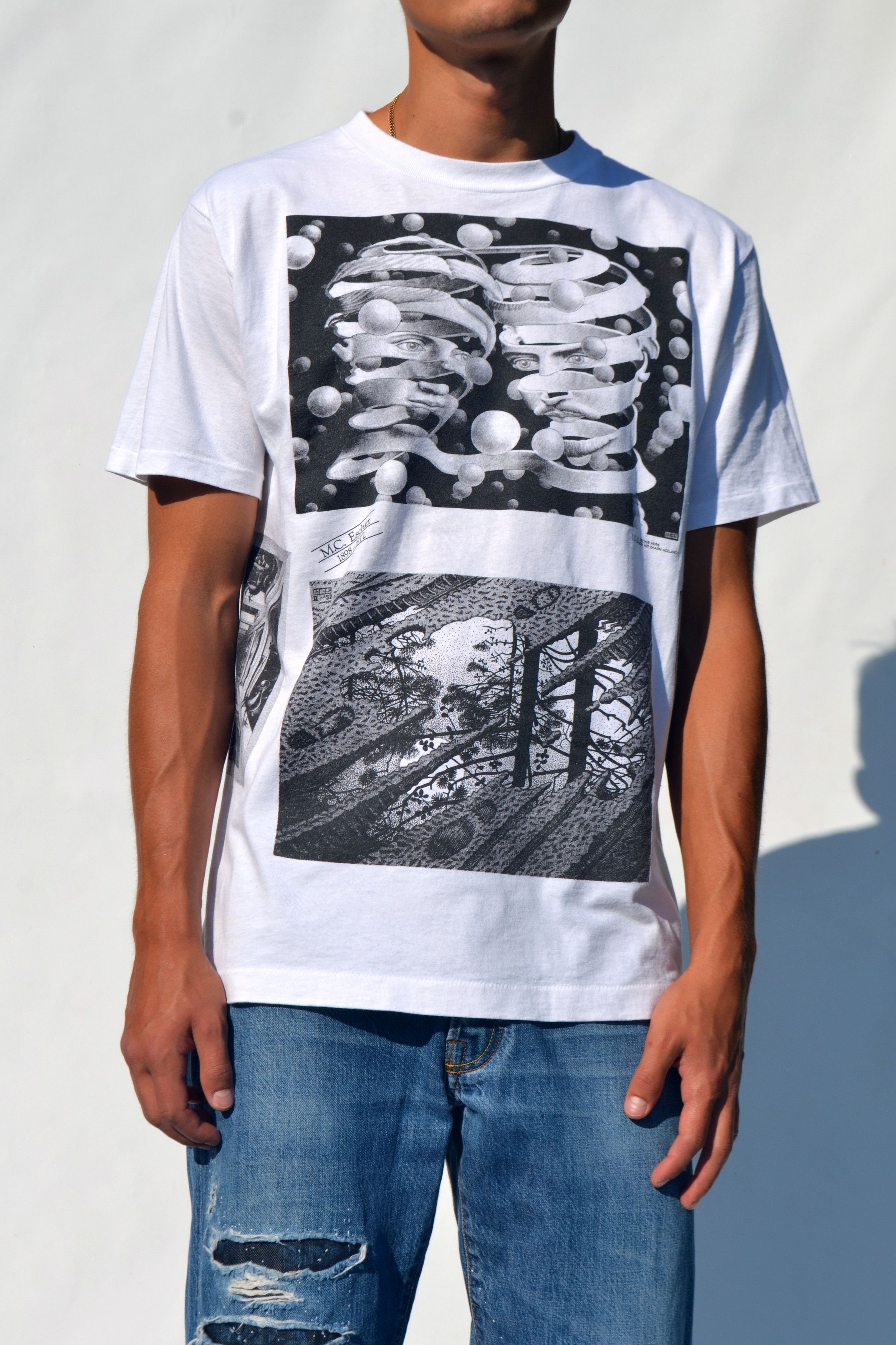 Band Tees 1991 Vintage MC Escher All Over Print T-Shirt Tee 90s Size US L / EU 52-54 / 3 - 4 Thumbnail