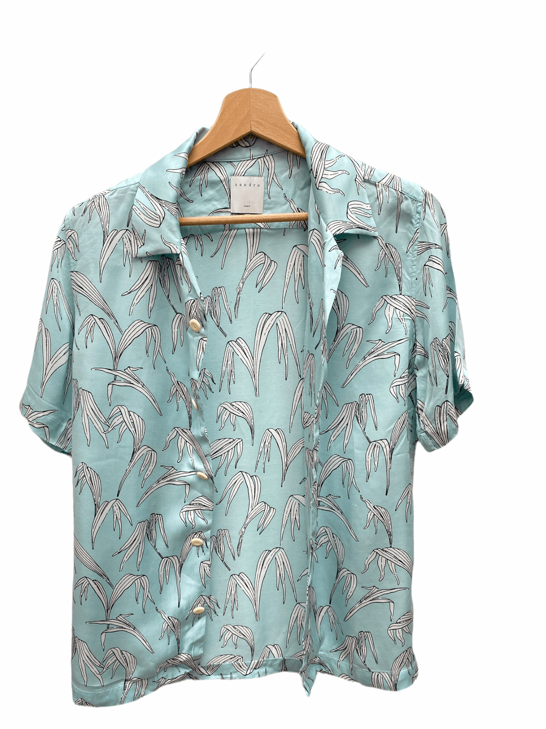 image of Sandro Blue Hawaiian Shirt, Men's (Size XS)