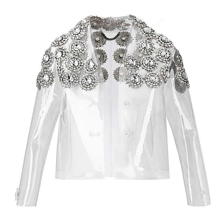 BURBERRY PRORSUM Gem-Embellished Clear Vinyl Jacket