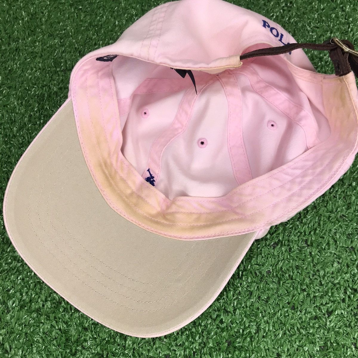 Polo Ralph Lauren × Vintage Vintage Polo Ralph Lauren Leather Strapback Dad Hat Pink Size ONE SIZE - 3 Thumbnail