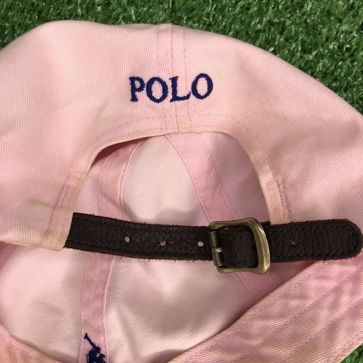Polo Ralph Lauren × Vintage Vintage Polo Ralph Lauren Leather Strapback Dad Hat Pink Size ONE SIZE - 5 Thumbnail