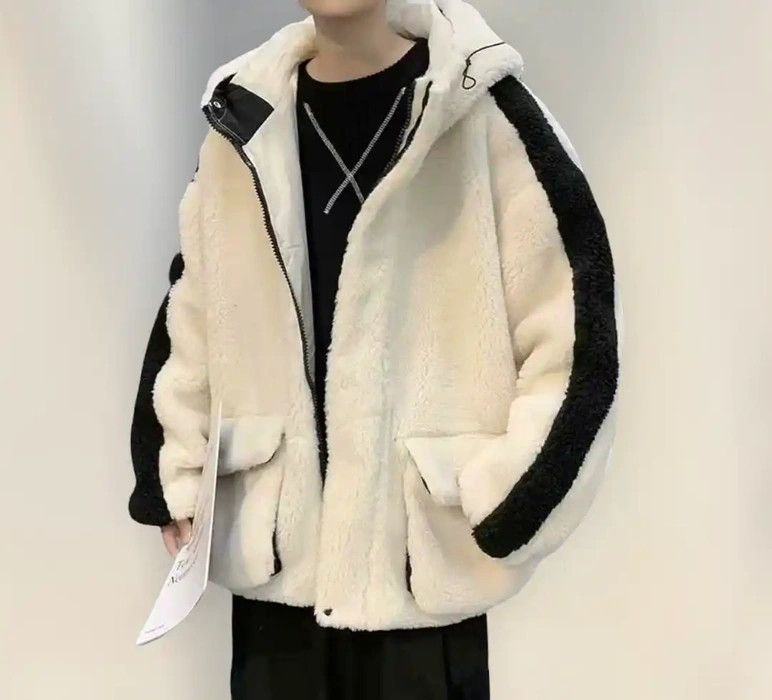 image of Vintage Release Hype Fleece Wool Style Jacket Hoodie in White, Men's (Size Large)