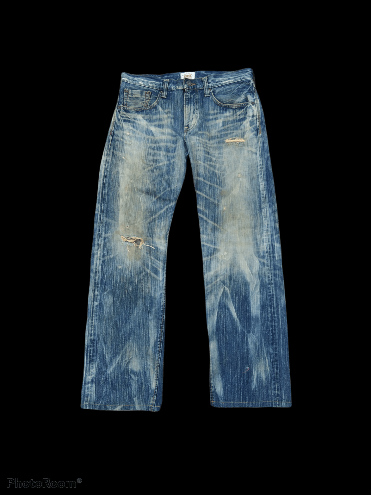 image of Archival Clothing x Distressed Denim Thrashed Edwin Exclusive Vintage in Blue Distressed (Size 34)
