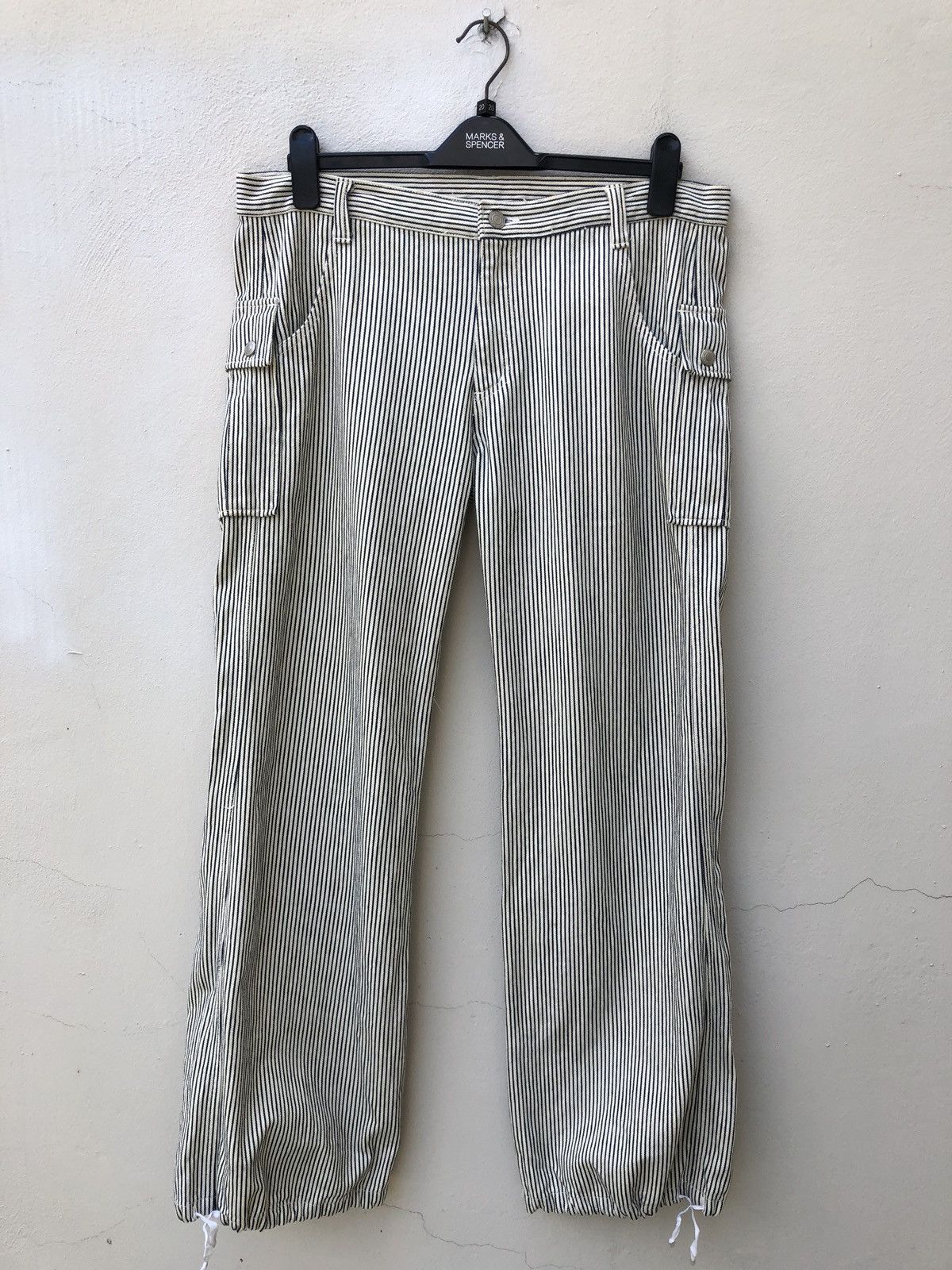Vintage DOUBLE NAME Japan Hickory Striped Cargo Denim Size US 34 / EU 50 - 1 Thumbnail