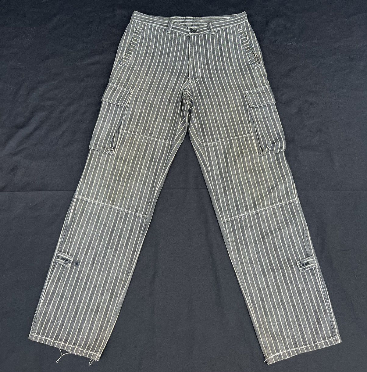 Vintage VTG KAKA Kazutaka Kato Sun Fade Black Stripe Cargo Trouser Size US 31 - 20 Thumbnail