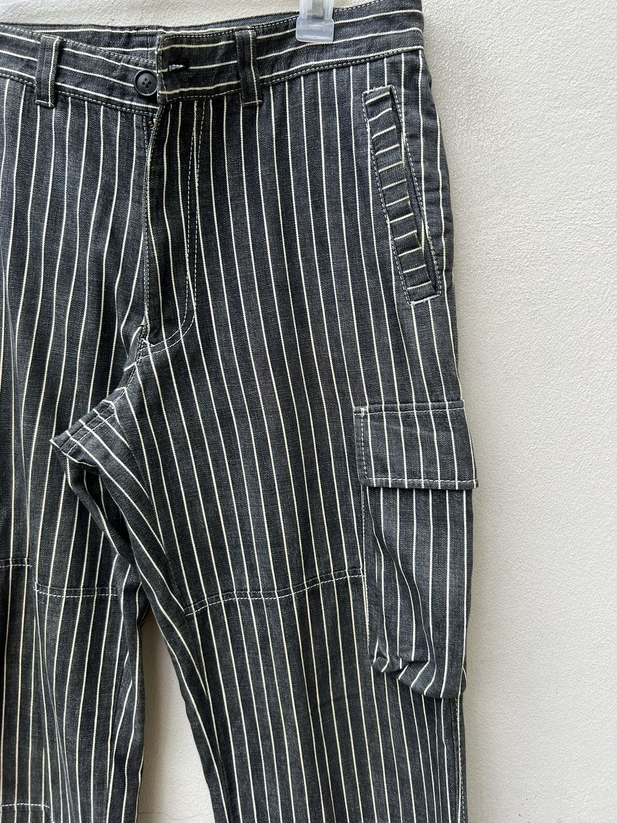 Vintage VTG KAKA Kazutaka Kato Sun Fade Black Stripe Cargo Trouser Size US 31 - 6 Thumbnail