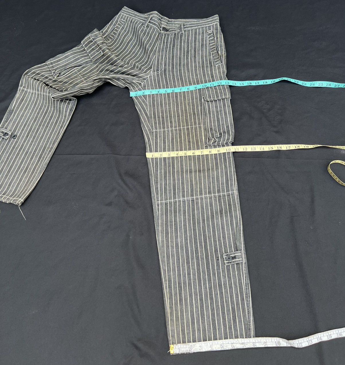 Vintage VTG KAKA Kazutaka Kato Sun Fade Black Stripe Cargo Trouser Size US 31 - 22 Thumbnail