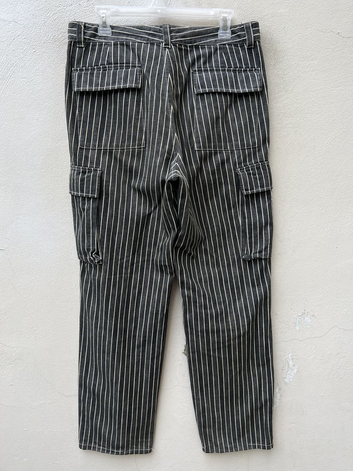 Vintage VTG KAKA Kazutaka Kato Sun Fade Black Stripe Cargo Trouser Size US 31 - 10 Thumbnail