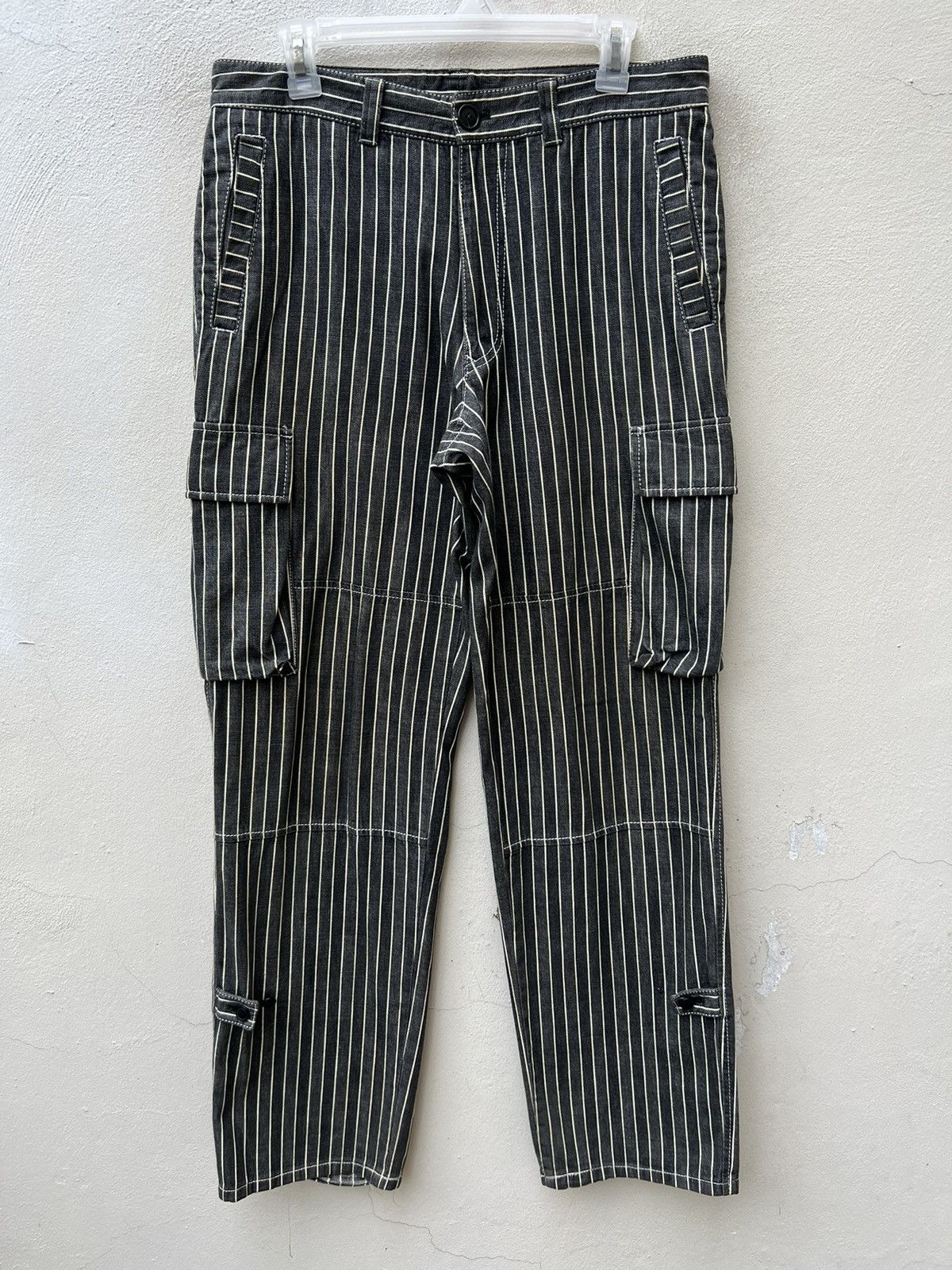 Vintage VTG KAKA Kazutaka Kato Sun Fade Black Stripe Cargo Trouser Size US 31 - 1 Thumbnail