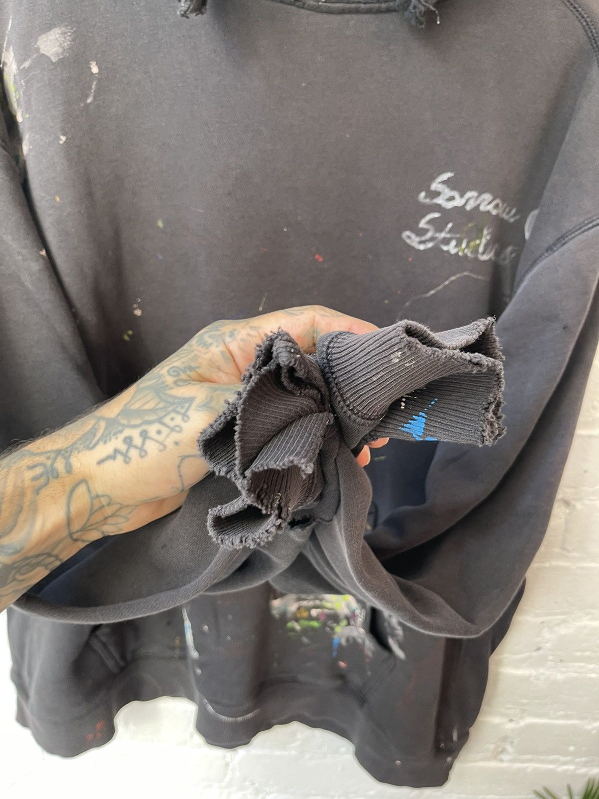 Vintage Vintage THRASHED BLACK BLANK HOODIE PAINT FADE 4GSELLER Size US M / EU 48-50 / 2 - 5 Thumbnail