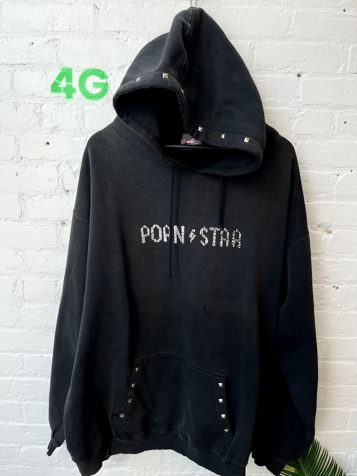 Image of Vintage 90's Thrashed Pornstar Porn Star Black Hoodie 4G, Men's (Size 2XL)