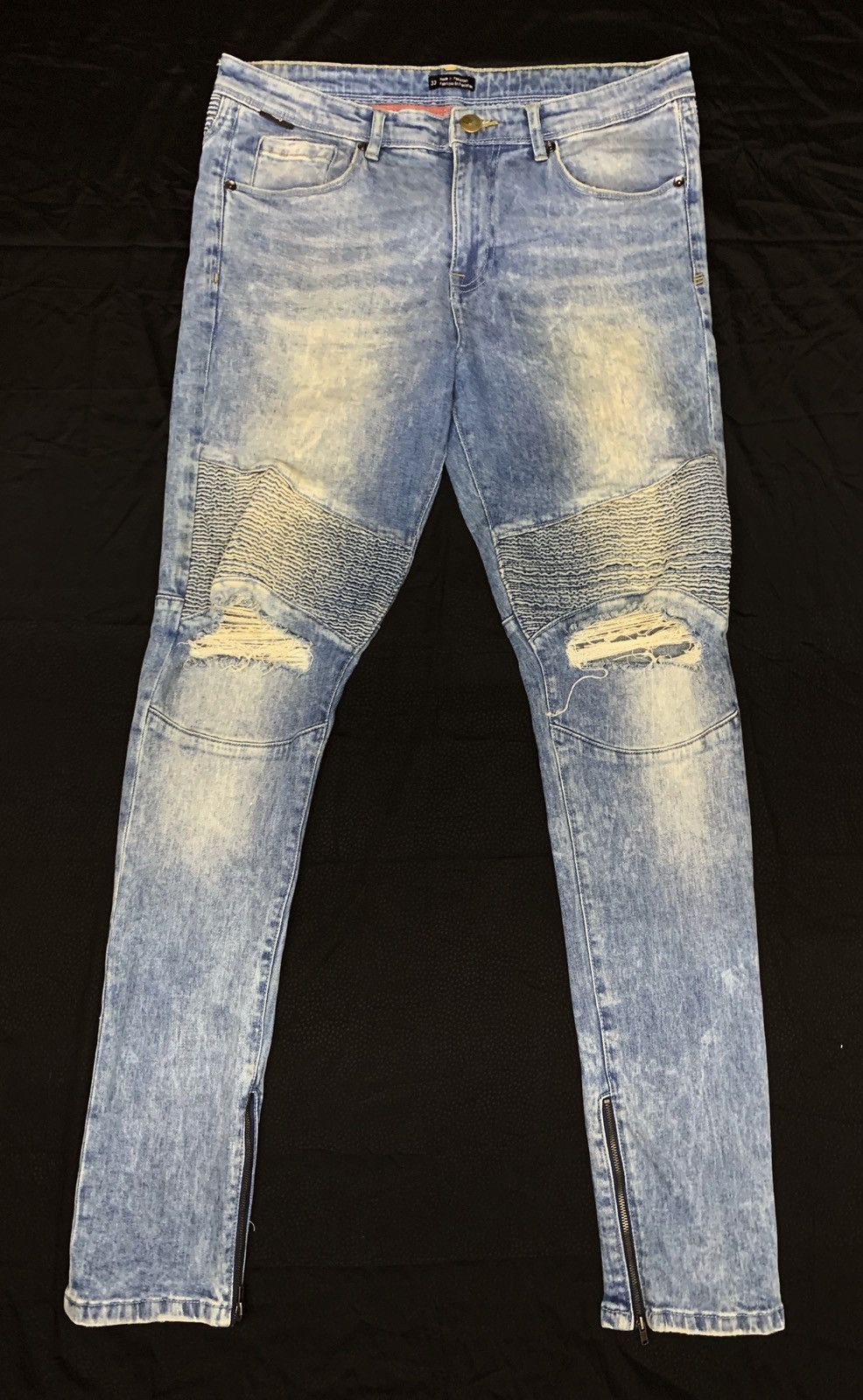 Japanese Brand 🔥Like Balmain Biker Denim Distressed Jeans Pants Size US 33 - 1 Thumbnail