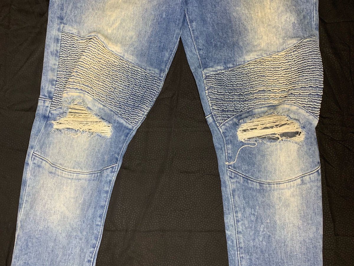 Japanese Brand 🔥Like Balmain Biker Denim Distressed Jeans Pants Size US 33 - 3 Thumbnail