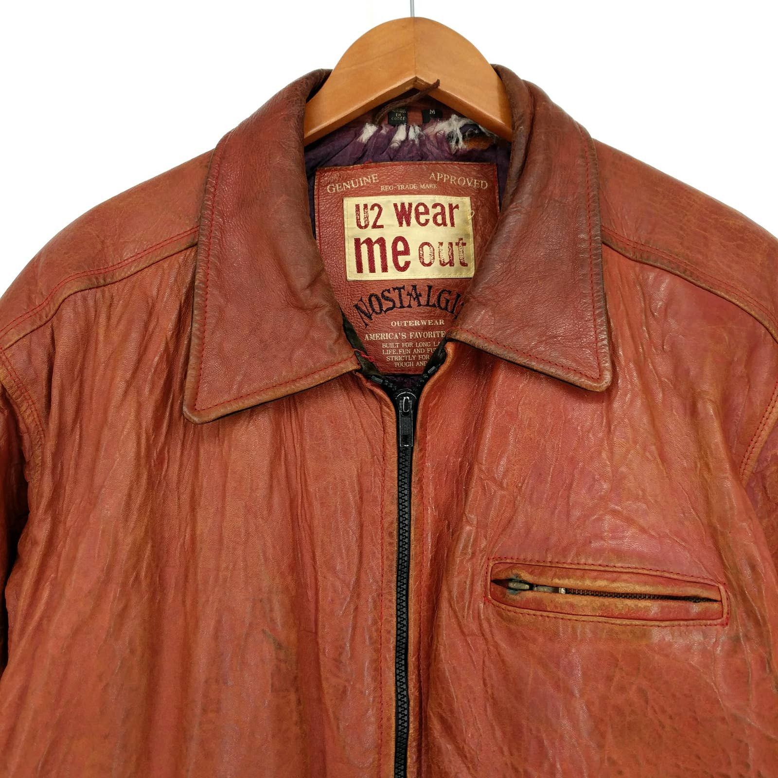 Leather × Vintage Vintage U2 Wear Me Out Tan Lamb Leather Bomber Flight Jacket Size US M / EU 48-50 / 2 - 2 Thumbnail