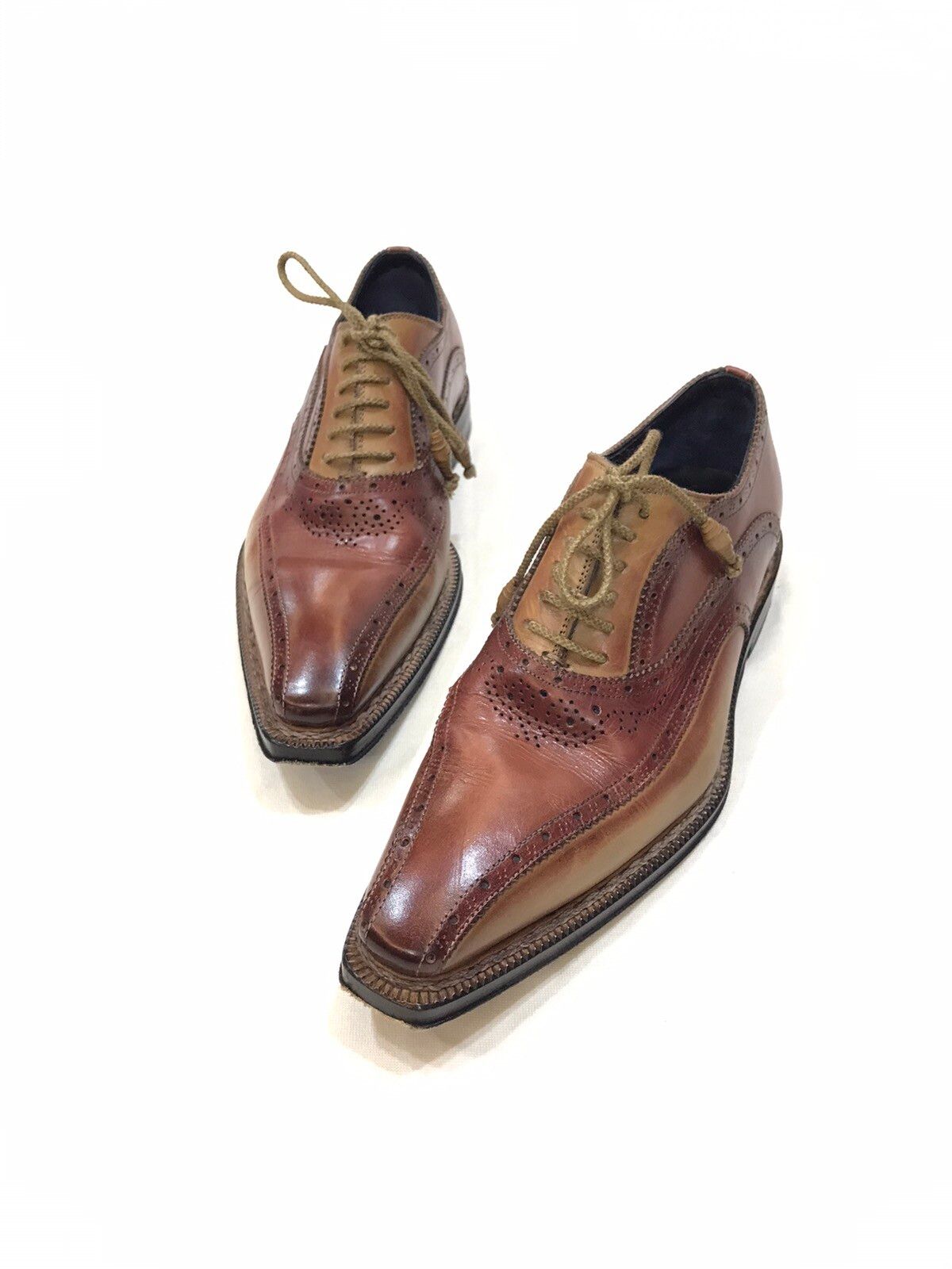 Handmade STEFANO BRANCHINI WINGTIP HANDMADE LEATHER SHOES SIZE 6 Size US 6 / EU 39 - 1 Preview
