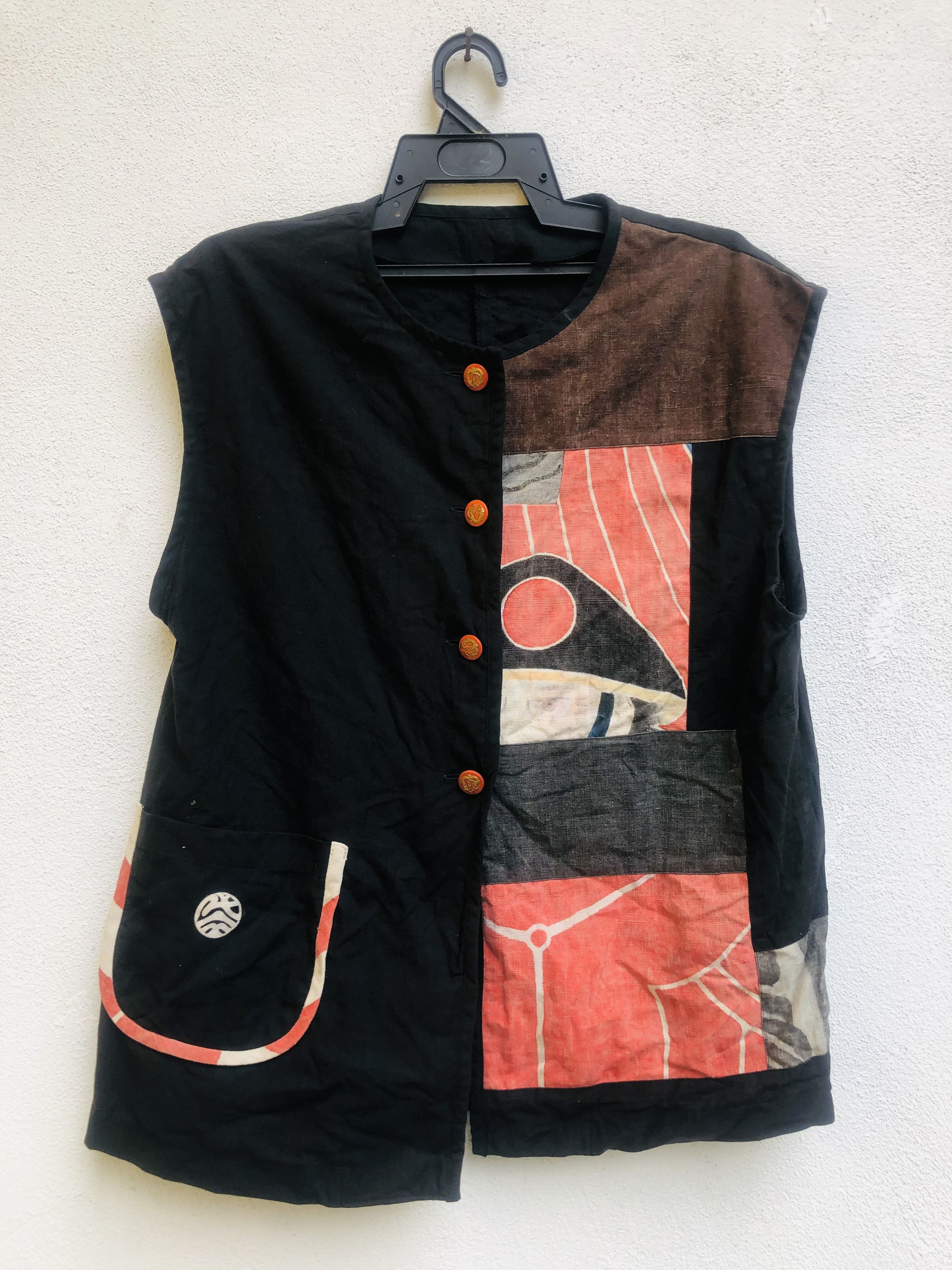 image of Vintage Yakuza Japanese Designed Fashion Style Vest in Black, Men's (Size Medium)