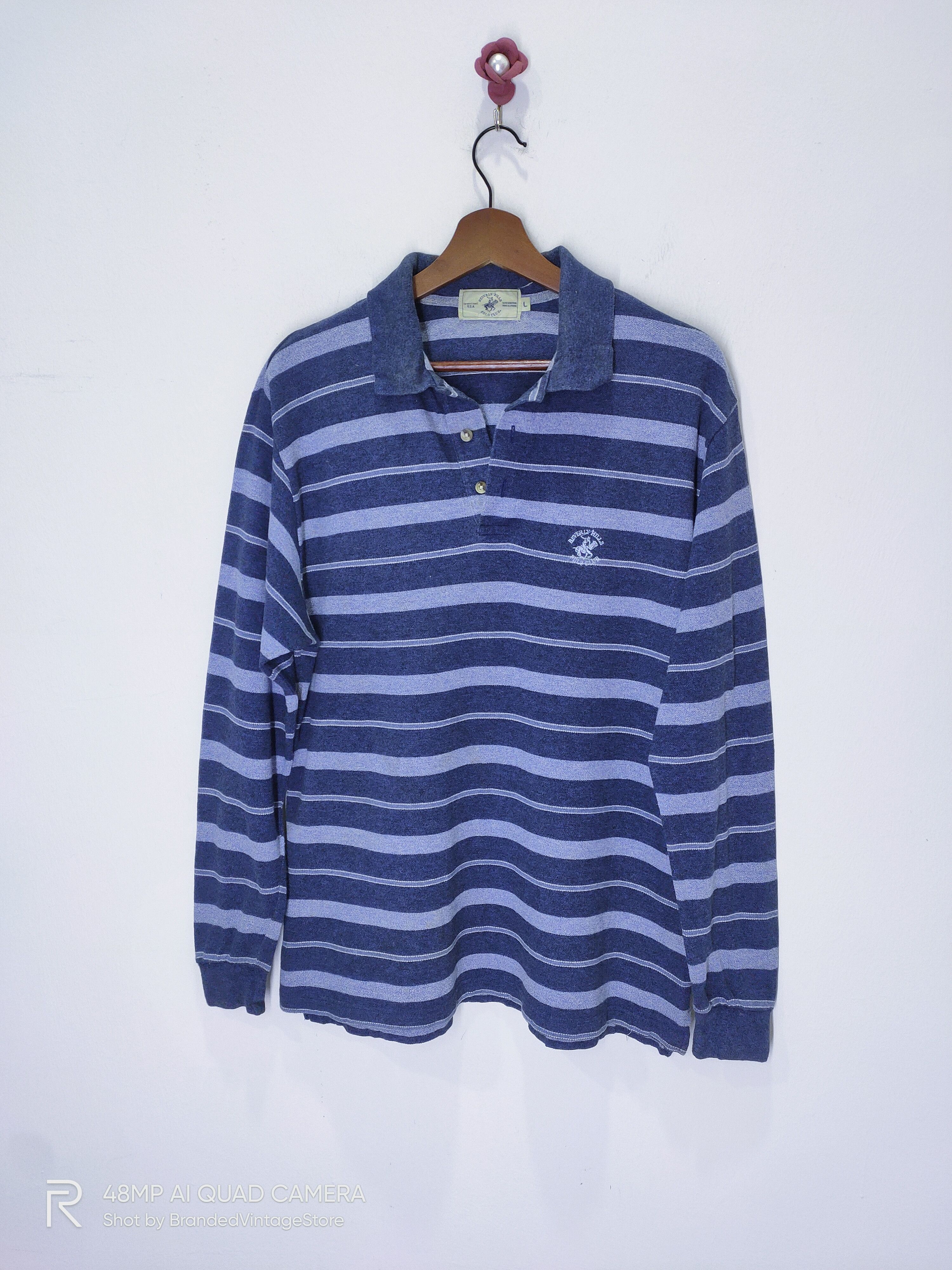 Beverly Hills Polo Club × California Republic × Vintage Vintage BEVERLY HILL POLO CLUB HalfButton Stripe Sweatshirt Size US L / EU 52-54 / 3 - 1 Thumbnail
