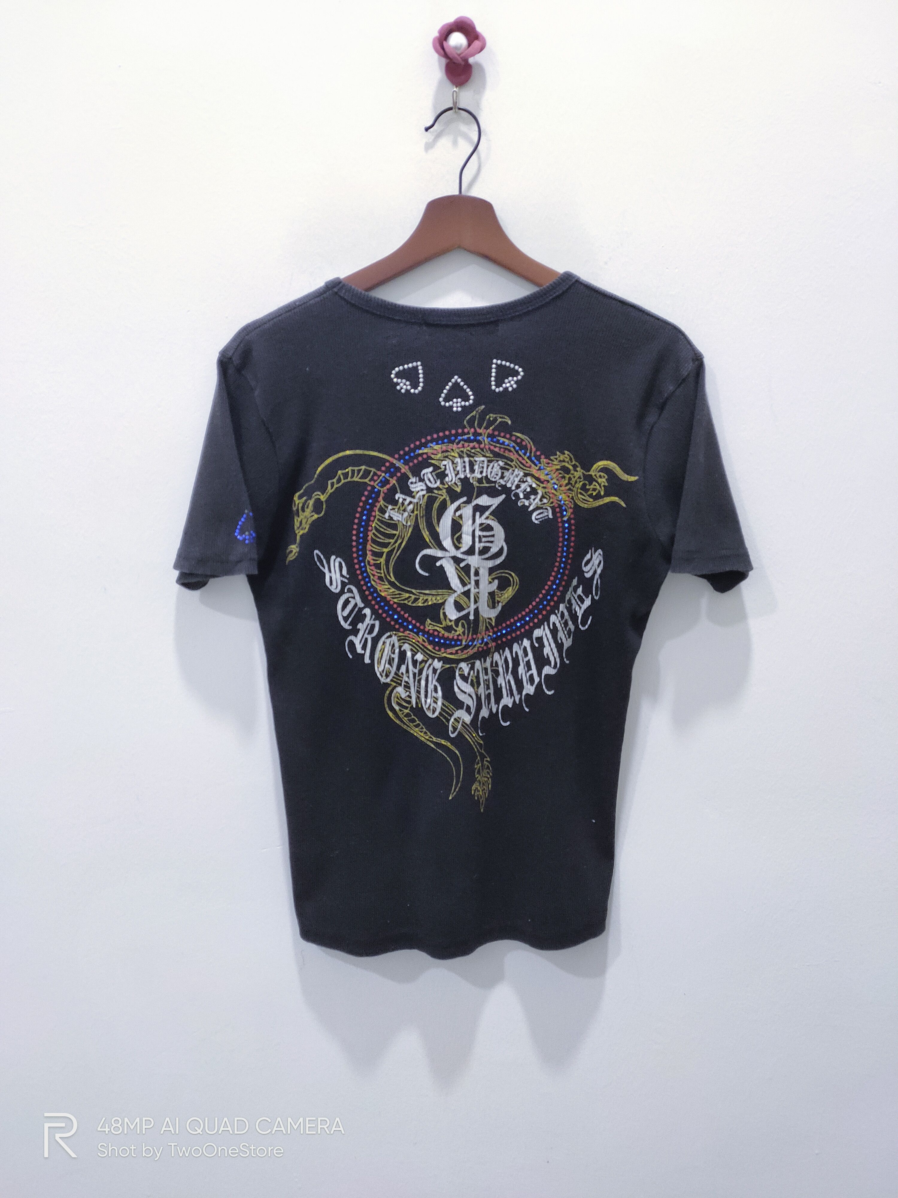 Japanese Brand × Swarovski GROWTH Beads Golden Dragon Big Logo Mafia Corduroy Tshirt Size S / US 4 / IT 40 - 1 Thumbnail