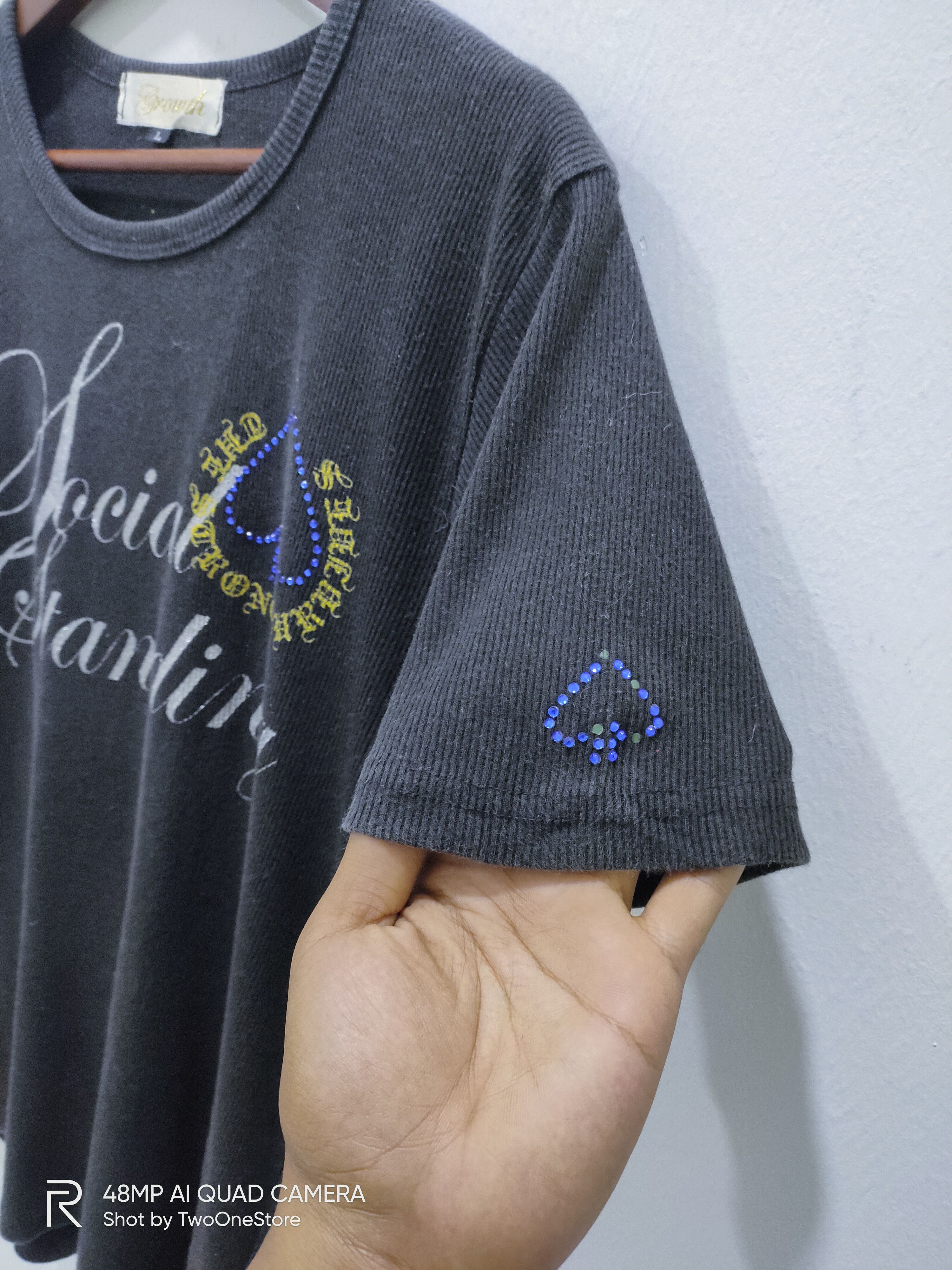 Japanese Brand × Swarovski GROWTH Beads Golden Dragon Big Logo Mafia Corduroy Tshirt Size S / US 4 / IT 40 - 7 Thumbnail