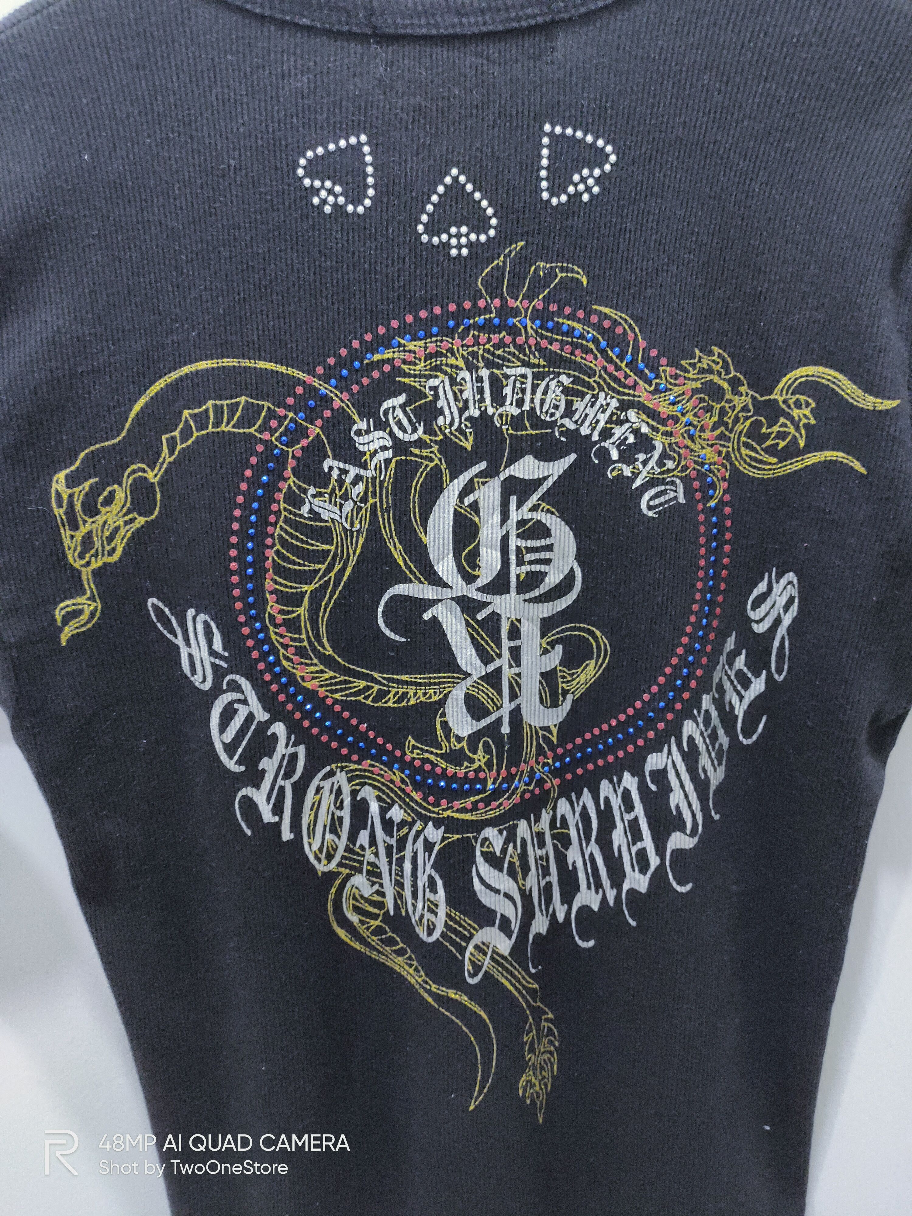 Japanese Brand × Swarovski GROWTH Beads Golden Dragon Big Logo Mafia Corduroy Tshirt Size S / US 4 / IT 40 - 3 Thumbnail