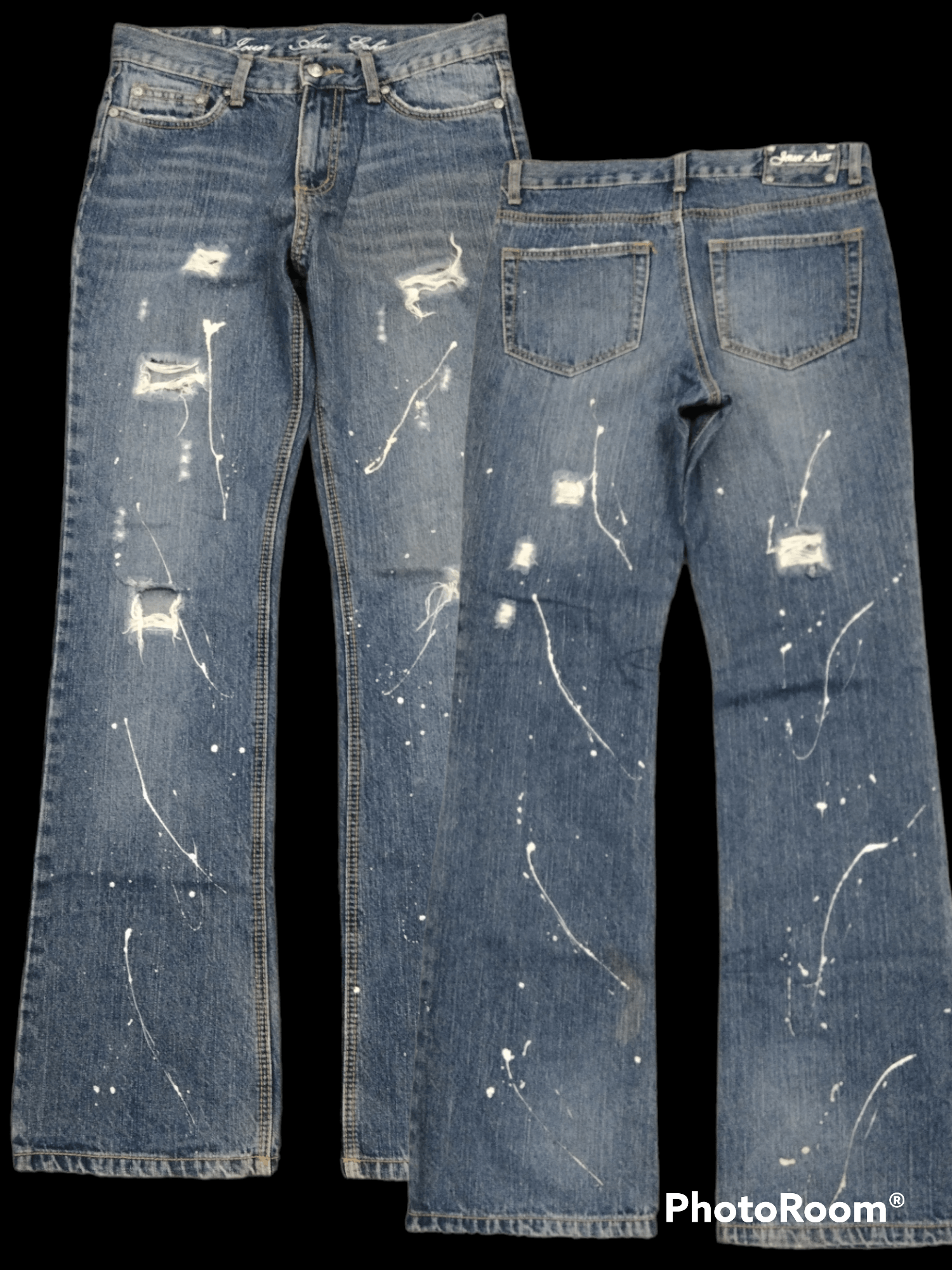 Art Comes First FLARE SPLATTED RIPED JOUER AUX DENIM PANTS Size US 29 - 1 Thumbnail