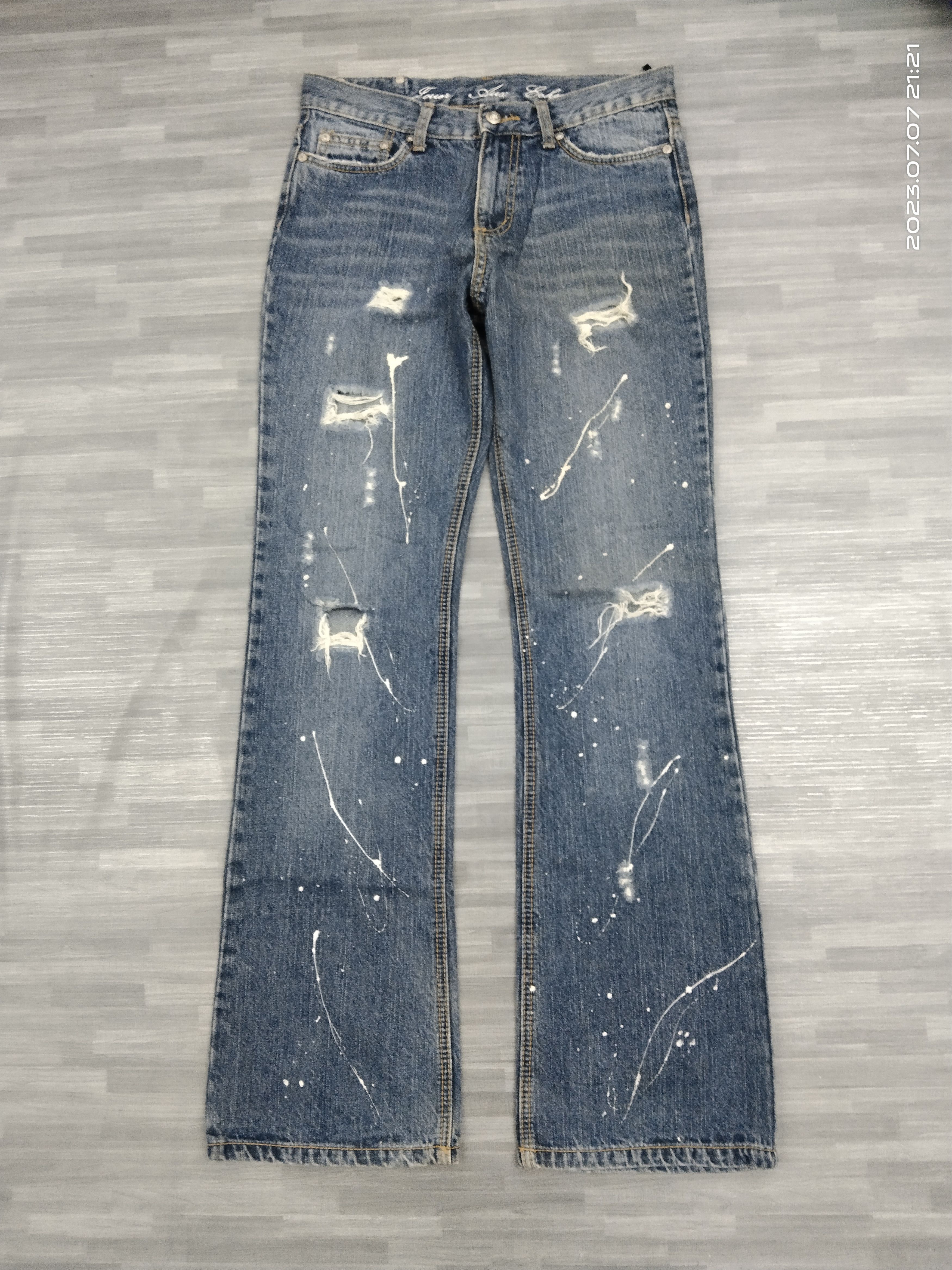 Art Comes First FLARE SPLATTED RIPED JOUER AUX DENIM PANTS Size US 29 - 2 Thumbnail