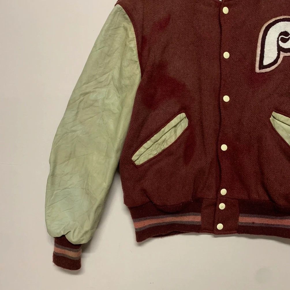 Delong × Vintage 1990’s Vintage Delong MLB Varsity Jacket Leather Sleeve Size US L / EU 52-54 / 3 - 4 Thumbnail