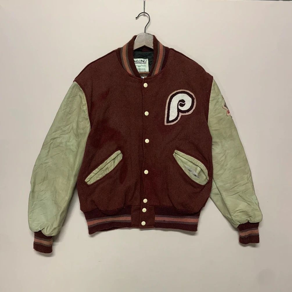 Delong × Vintage 1990’s Vintage Delong MLB Varsity Jacket Leather Sleeve Size US L / EU 52-54 / 3 - 2 Thumbnail