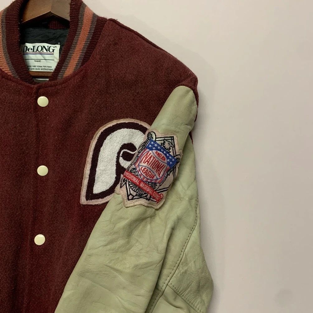 Delong × Vintage 1990’s Vintage Delong MLB Varsity Jacket Leather Sleeve Size US L / EU 52-54 / 3 - 8 Thumbnail
