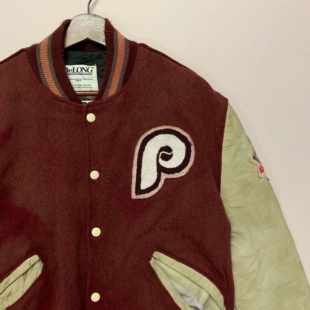 Delong × Vintage 1990’s Vintage Delong MLB Varsity Jacket Leather Sleeve Size US L / EU 52-54 / 3 - 3 Thumbnail