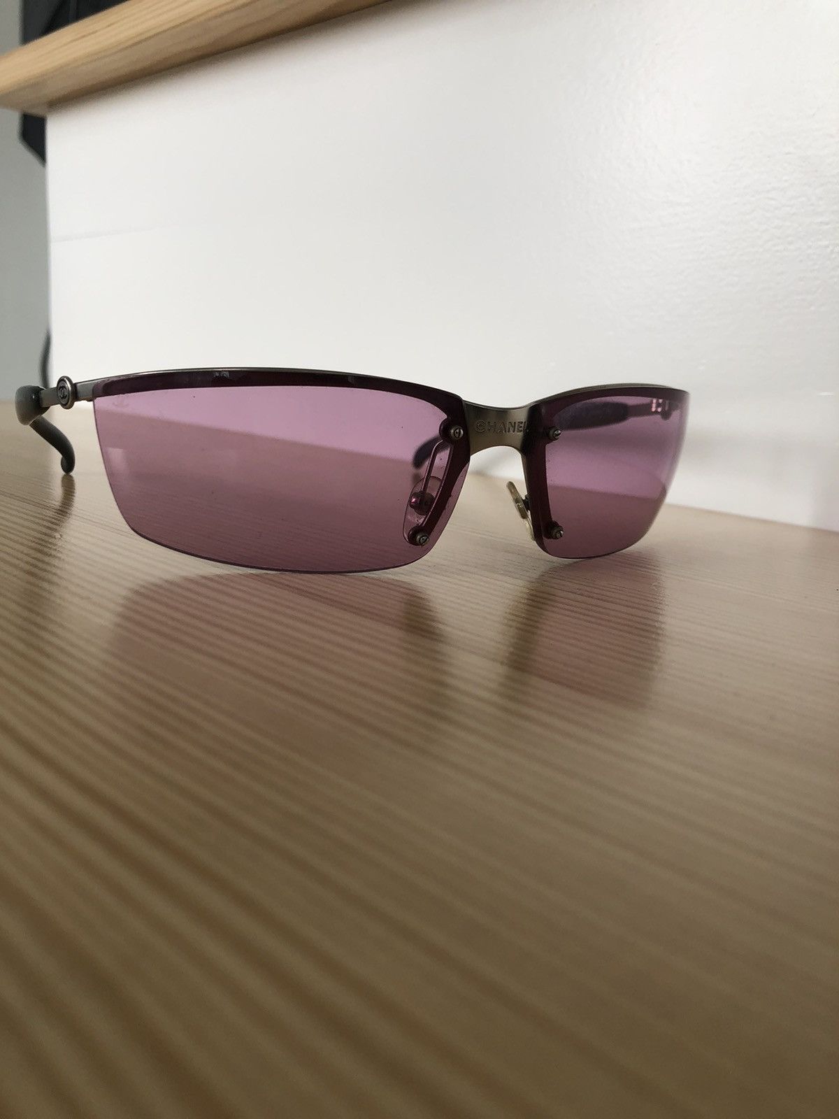 Chanel Chanel Rimless Sunglasses Pink Lenses CC Logo Made Italy Size ONE SIZE - 6 Thumbnail