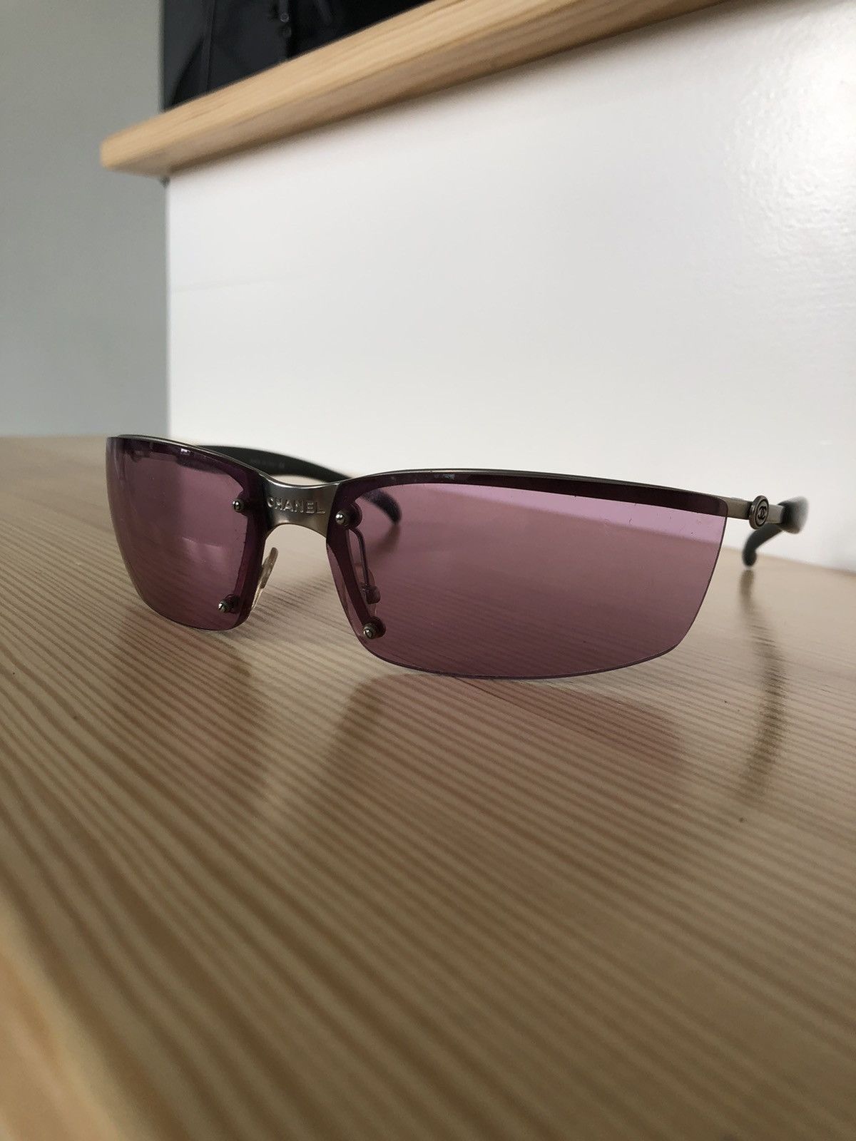 Chanel Chanel Rimless Sunglasses Pink Lenses CC Logo Made Italy Size ONE SIZE - 3 Thumbnail