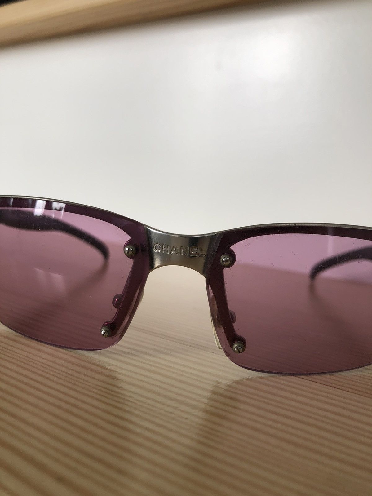 Chanel Chanel Rimless Sunglasses Pink Lenses CC Logo Made Italy Size ONE SIZE - 4 Thumbnail