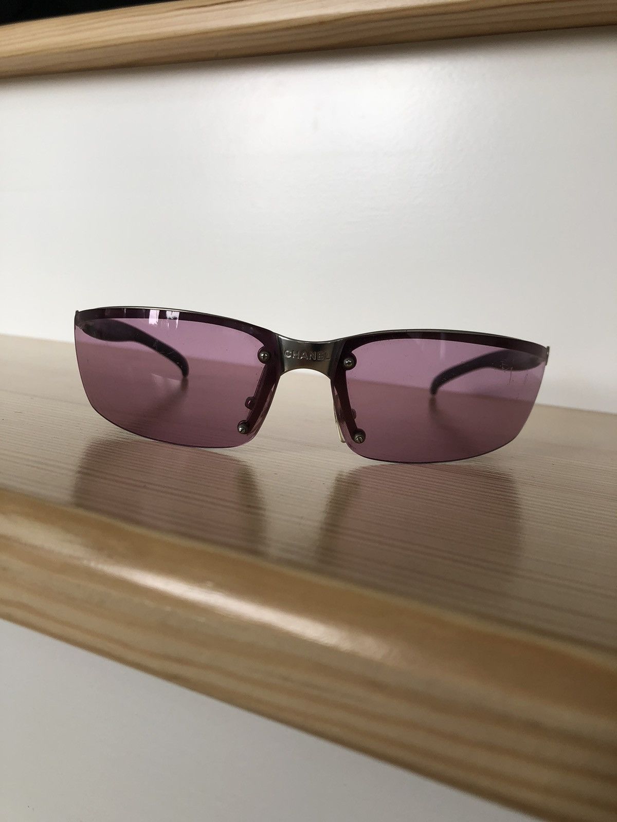 Chanel Chanel Rimless Sunglasses Pink Lenses CC Logo Made Italy Size ONE SIZE - 2 Thumbnail