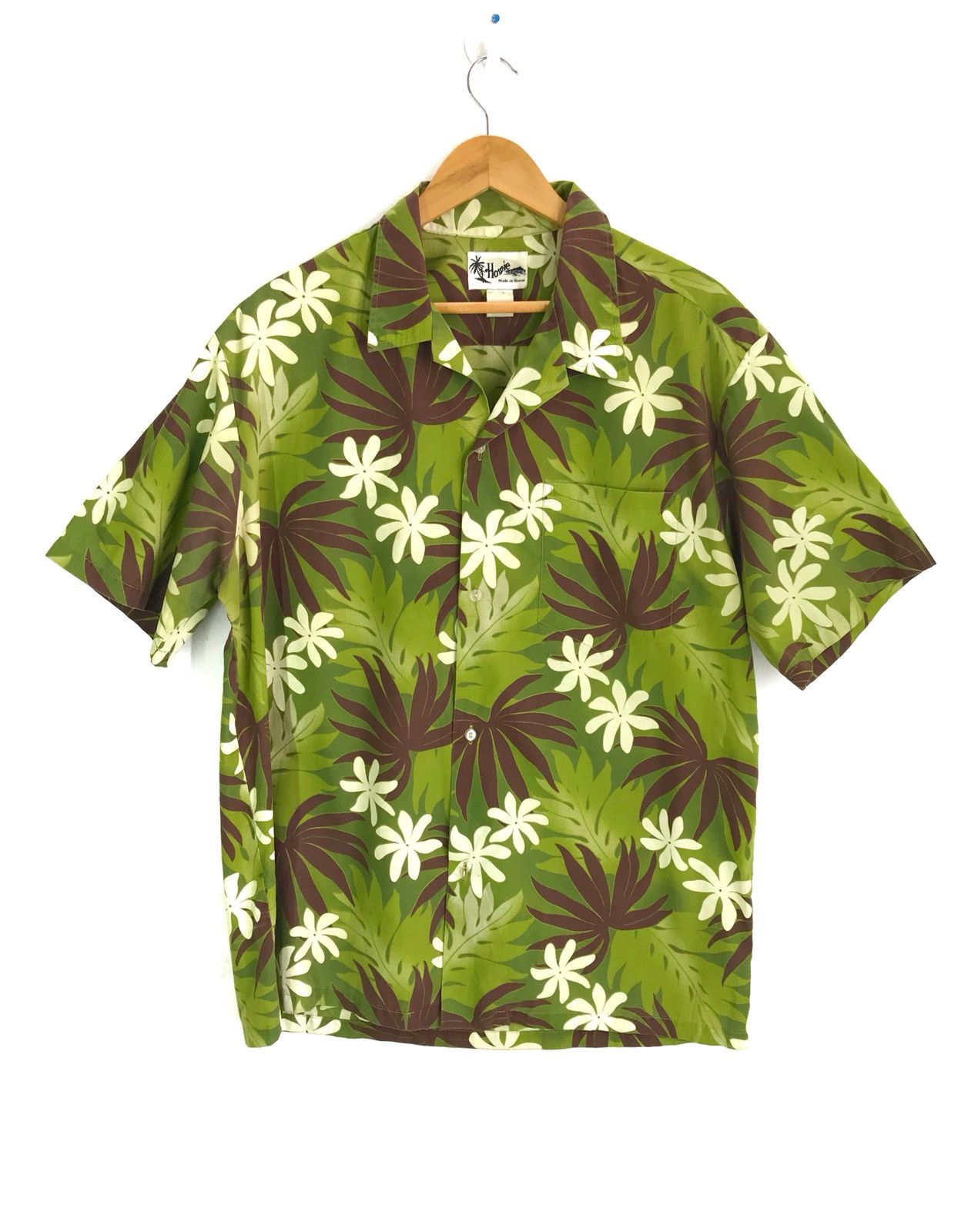 Vintage Vvintage HOWIE Green Brown Floral Flower Camp Collar Size US XL / EU 56 / 4 - 1 Thumbnail