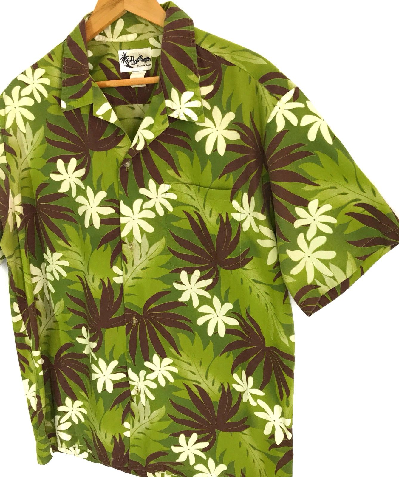 Vintage Vvintage HOWIE Green Brown Floral Flower Camp Collar Size US XL / EU 56 / 4 - 3 Thumbnail