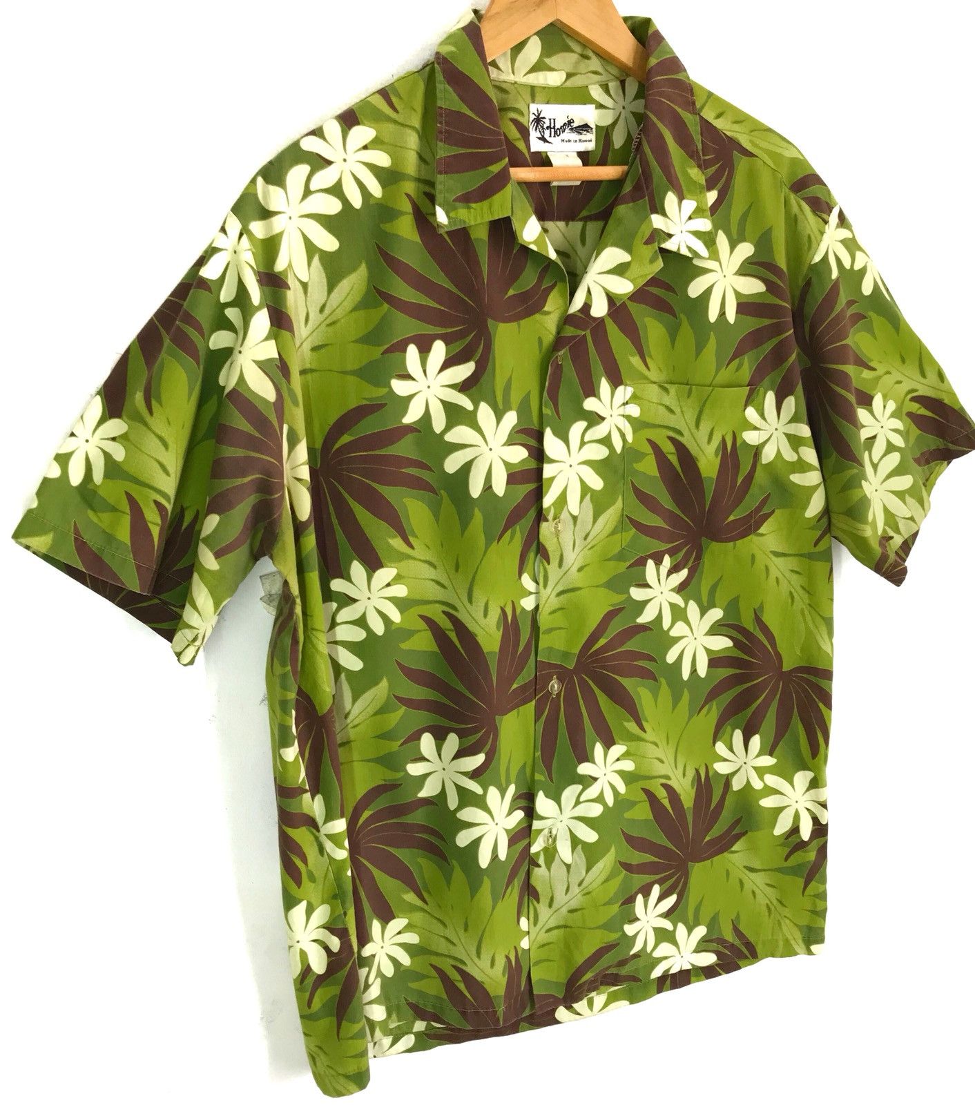 Vintage Vvintage HOWIE Green Brown Floral Flower Camp Collar Size US XL / EU 56 / 4 - 2 Thumbnail