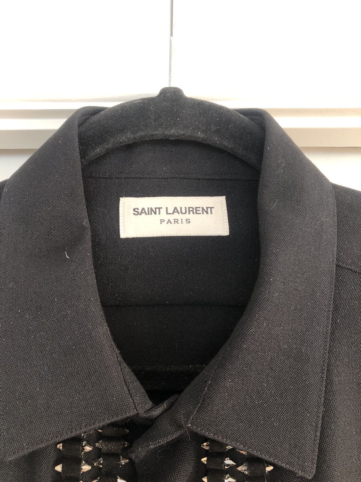 Saint Laurent Paris AW13 RARE Crystal/Rhinestone black wool shirt Size US L / EU 52-54 / 3 - 5 Thumbnail