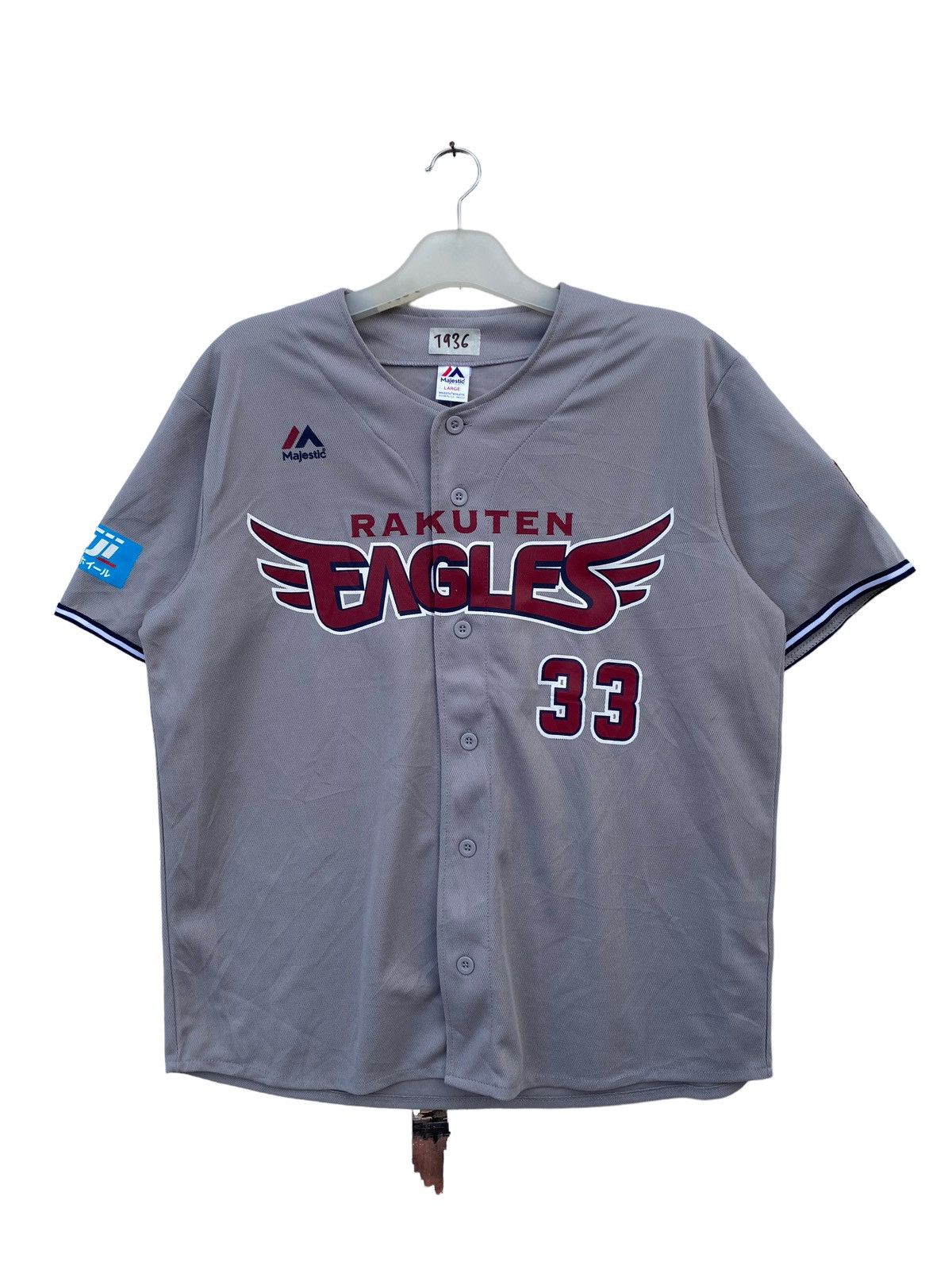image of Majestic x Mlb Rakuten Eagles Baseball Jersey in Grey, Men's (Size Large)