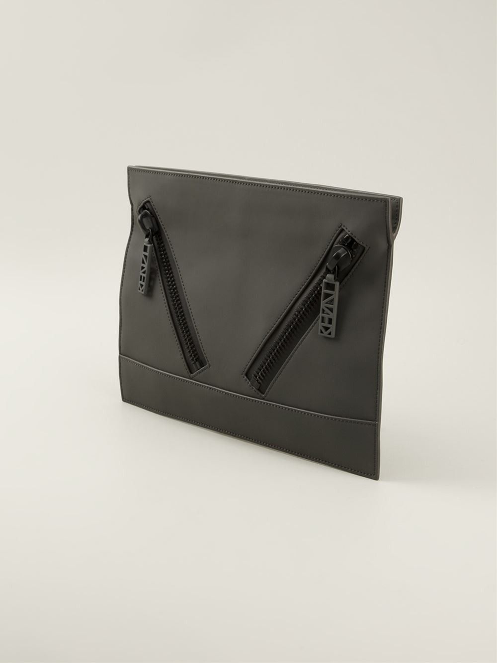 Kenzo Kenzo Kalifornia Zipper Clutch Matte Grey Black Hardware Size ONE SIZE - 1 Thumbnail