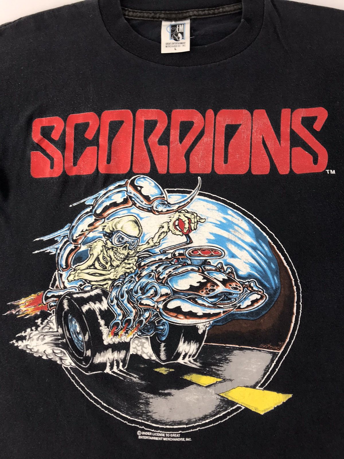 Band Tees 90s GEM Scorpions Crazy Biker World Tour 1990 Tee Size US L / EU 52-54 / 3 - 4 Thumbnail