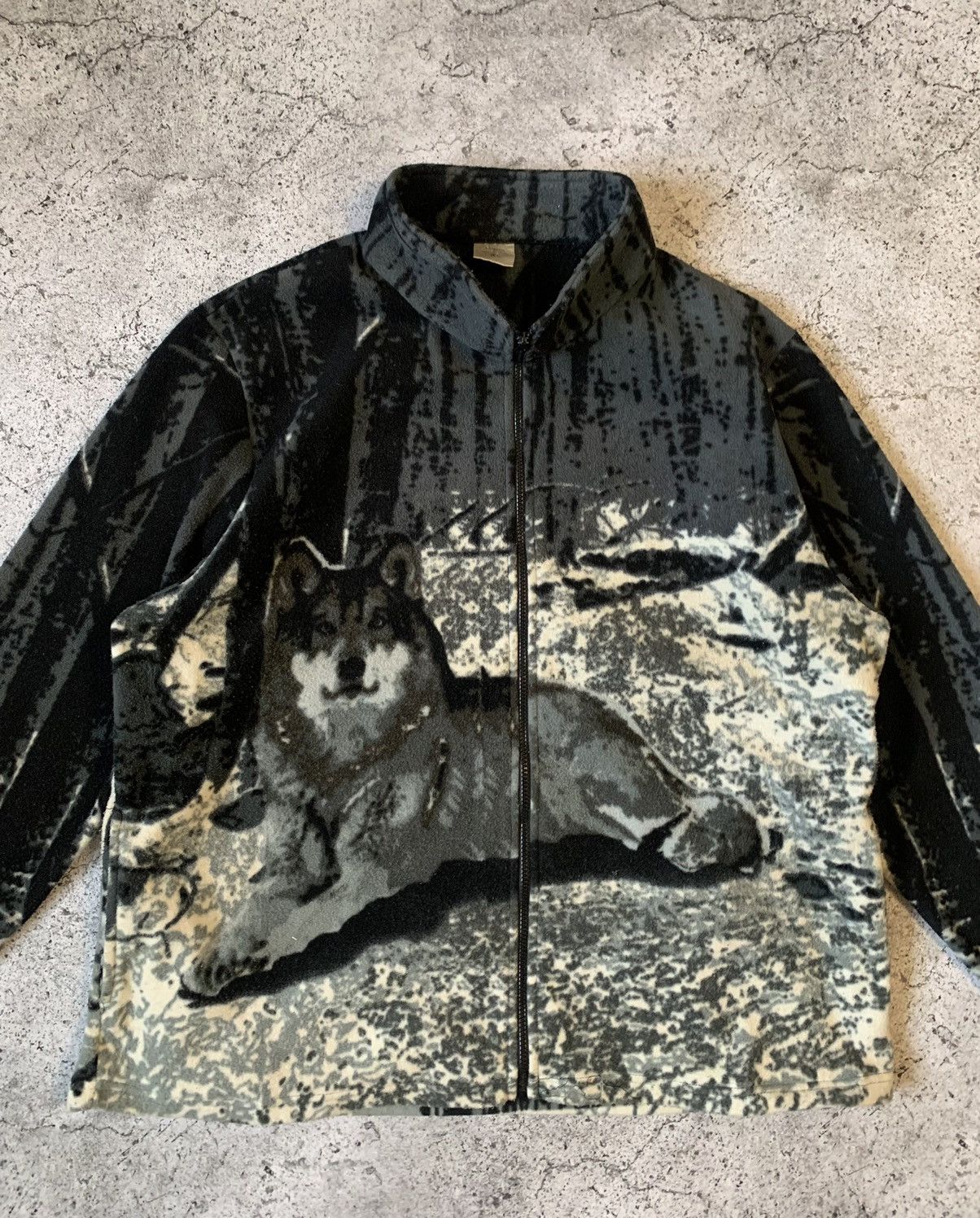 Outdoor Life Vintage 90s fleece animal fleece jacket full wolf print