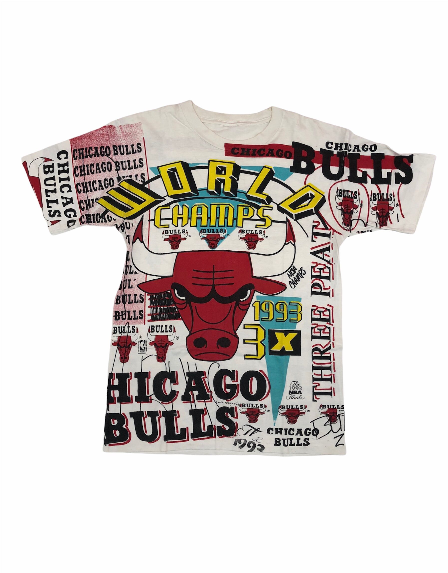 Pre-owned Chicago Bulls X Nba 1993 Chicago Bulls World Champs All Over Print T-shirt Mj In White