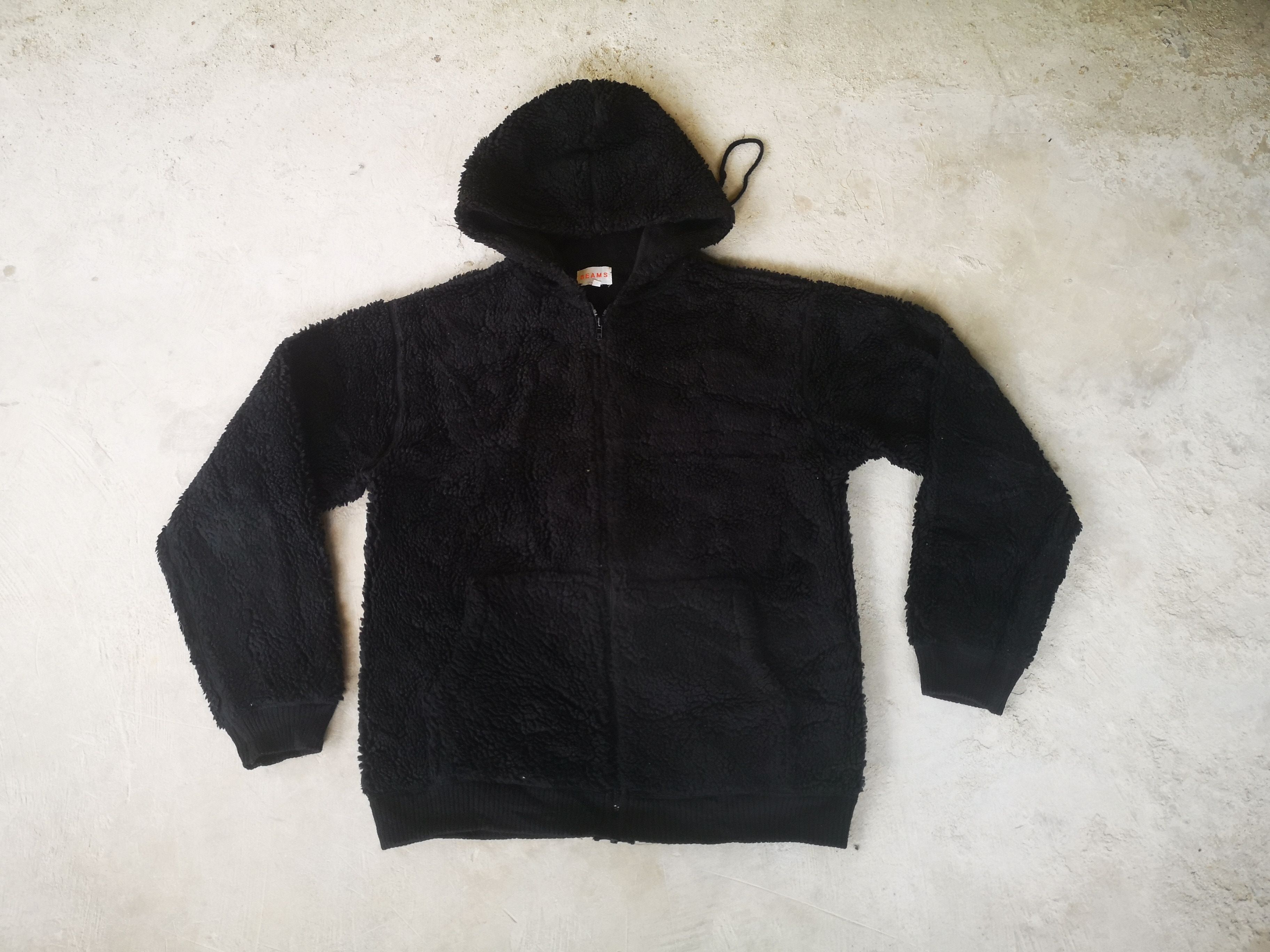 image of Beams Plus Vintage Beams Hoodie Sherpa Fleece in Black, Men's (Size Medium)