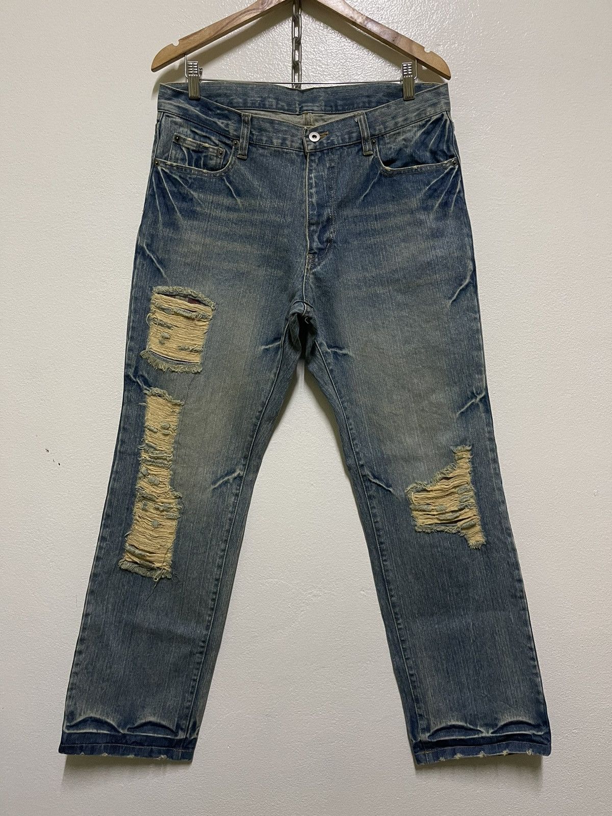 Japanese Brand Ripped Jeans Thrashed Rare Streetwear Size US 33 - 1 Thumbnail