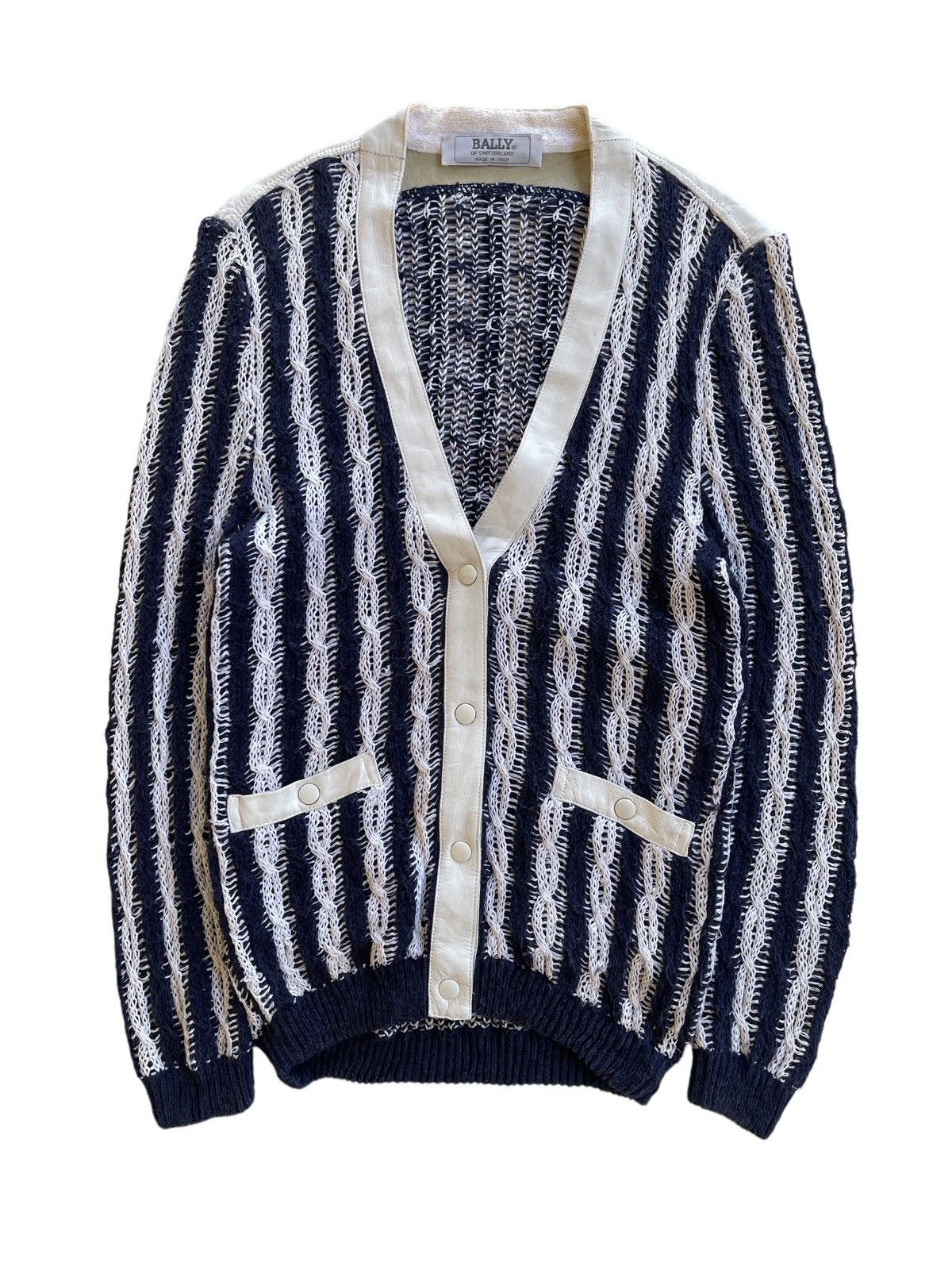 Bally Vintage Bally Luxury Cable Knitted Leather Cardigan Size S / US 4 / IT 40 - 1 Thumbnail