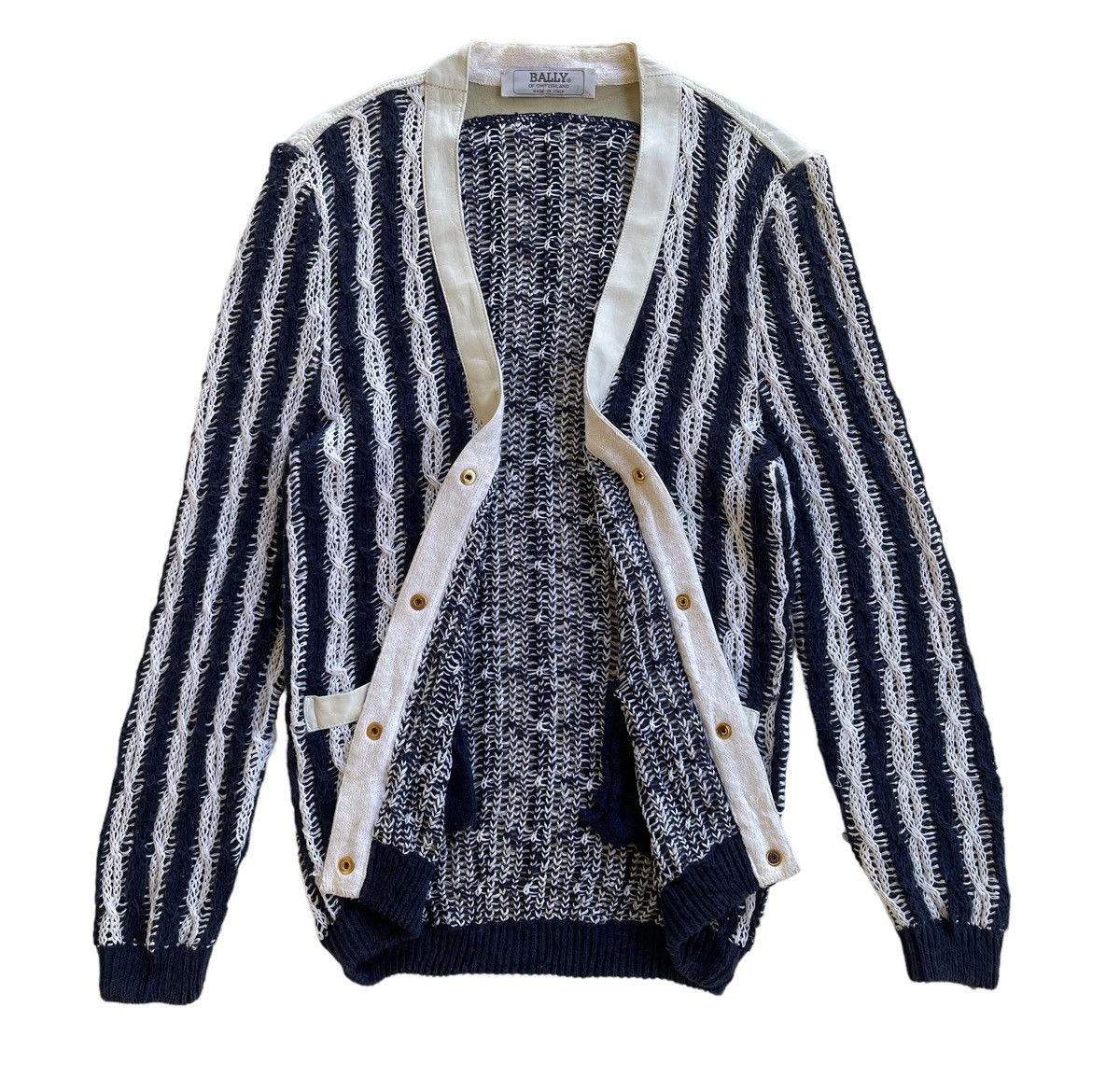 Bally Vintage Bally Luxury Cable Knitted Leather Cardigan Size S / US 4 / IT 40 - 2 Thumbnail