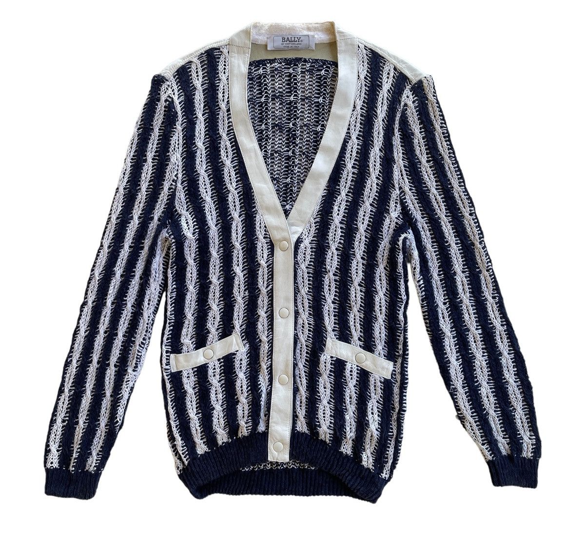 Bally Vintage Bally Luxury Cable Knitted Leather Cardigan Size S / US 4 / IT 40 - 3 Thumbnail